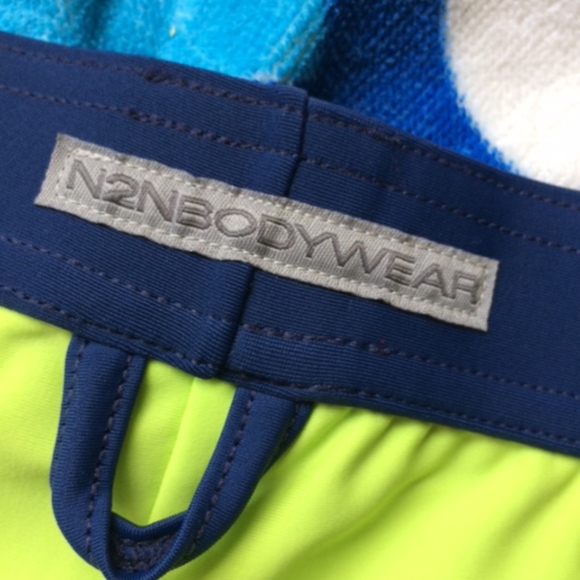 N2N Lime Green/Navy Square Cut Swimsuit, Large - Picture 3 of 4